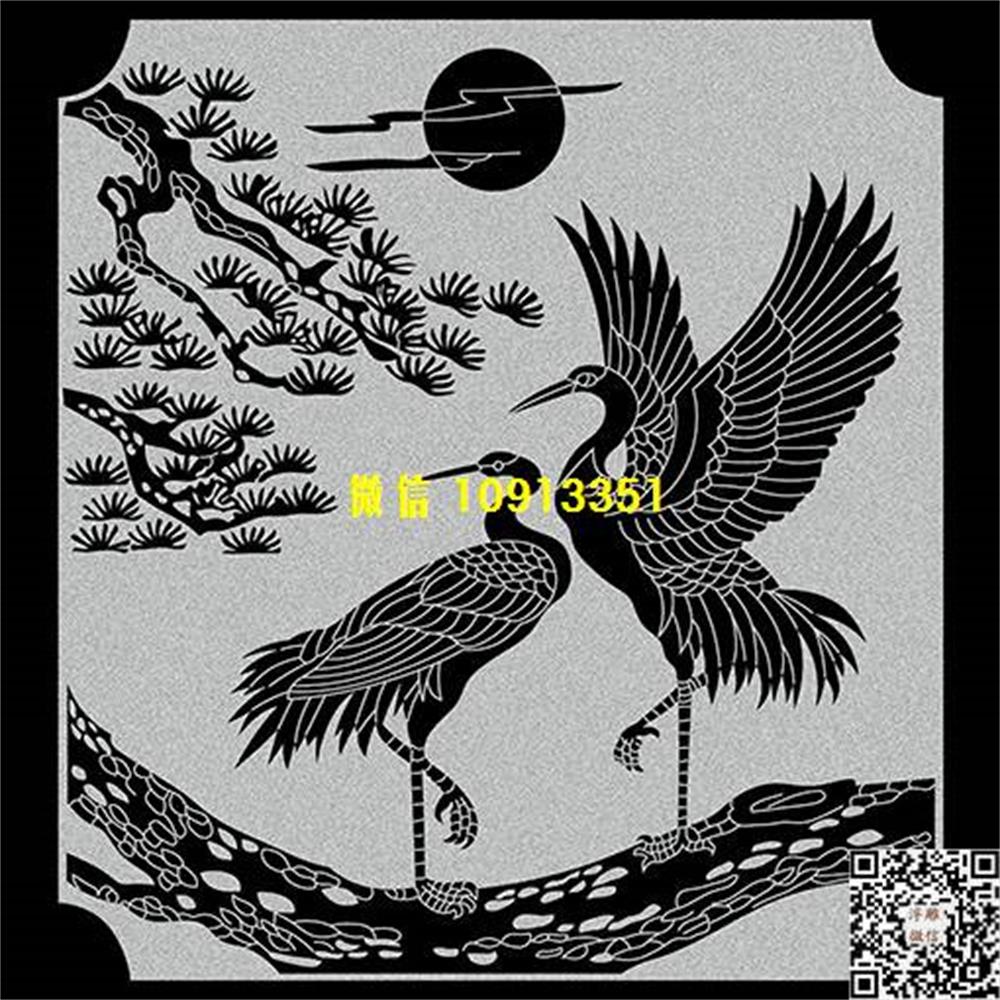 精雕图238松鹤栏板精雕图线雕图线条图单线铣底图_电脑雕刻plt文泰矢量图精雕图浮雕图